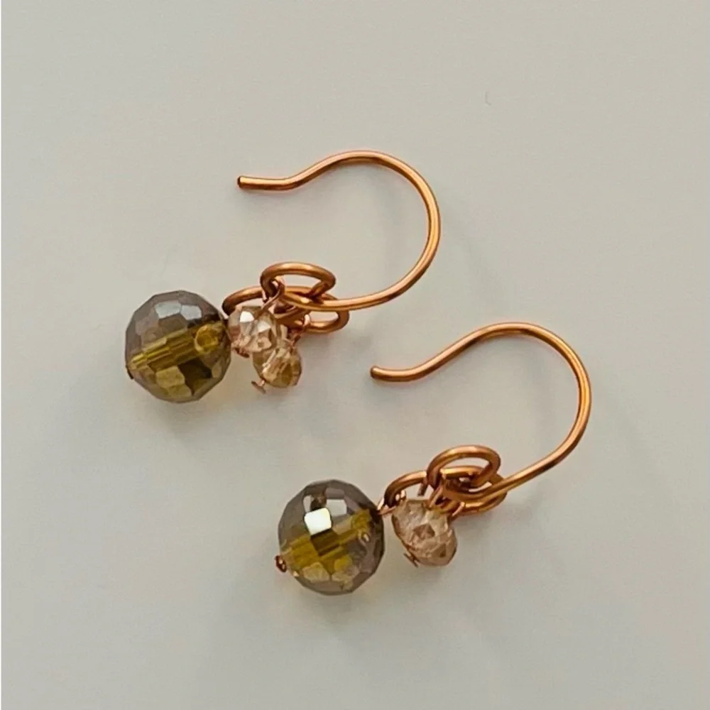 Copper and Amber Beaded Hand-Twisted Drop Earrings - Picture 3 of 3